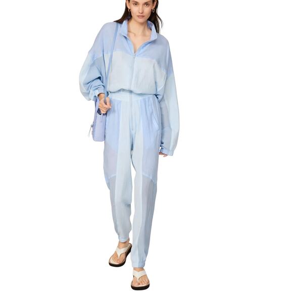 Paradised Blue Retro 80 Jumpsuit MEDIUM Jogger Crinkle Blouson Designer $485 - Picture 1 of 11